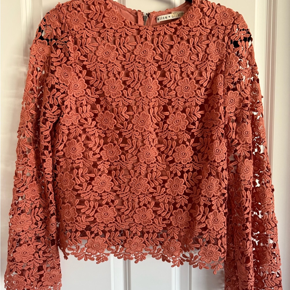 Alice + Olivia Pasha Floral Lace Blouse terracotta color